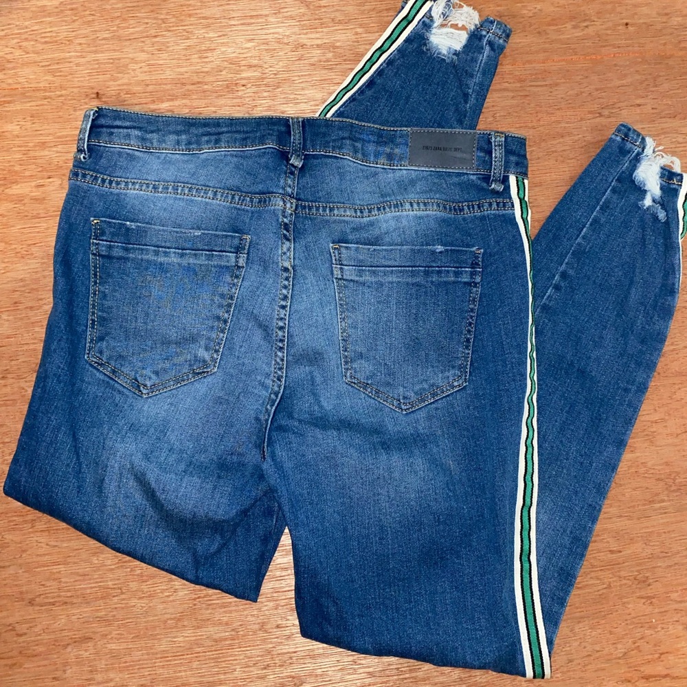 SOLD. Zara Basic Z1975 Denim Green Side Stripe Sz 8 - Picture 6 of 8